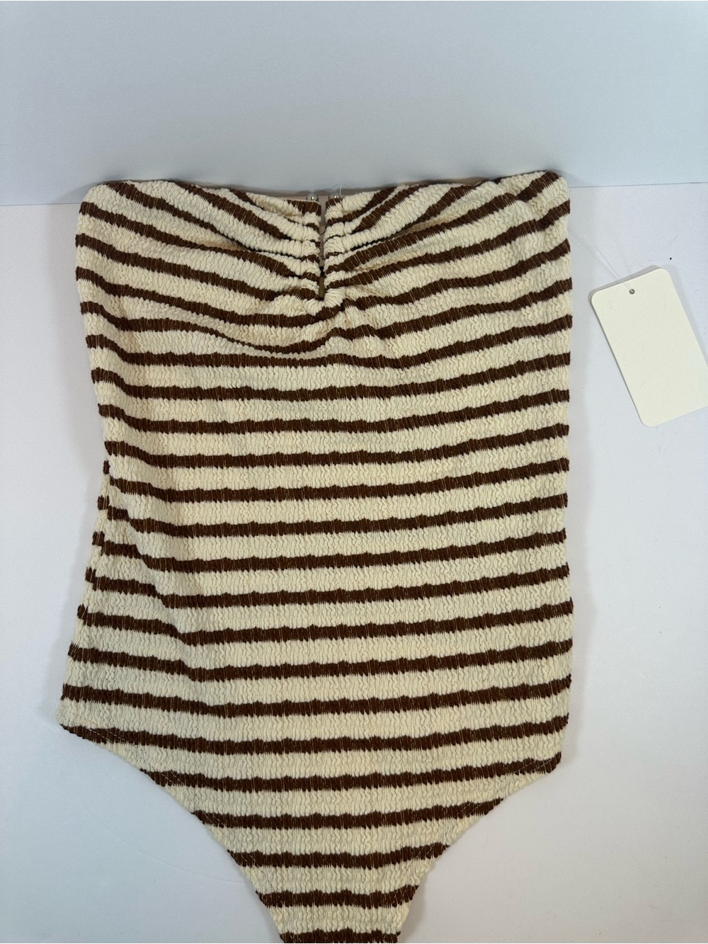 gaze Cream and Brown Striped Strapless Teddy Bodysuit